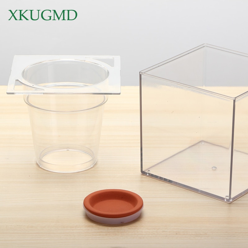 Transparent Flower Pot Automatic Water Absorption Pot Automatic Irrigation Hydroponic Plastic Desktop Square Fish Tank