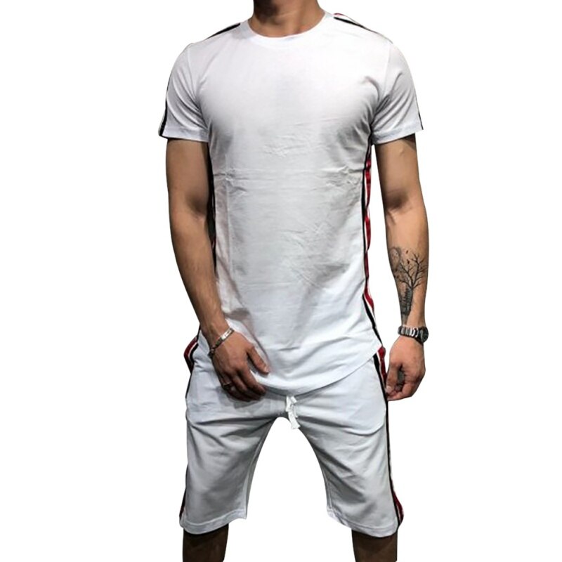 Mænds t-shirt korte ærmer stribe fold slim fit afslappet tee shirt t-shirt mænd ensfarvet t-shirt mænd: Hvid / M