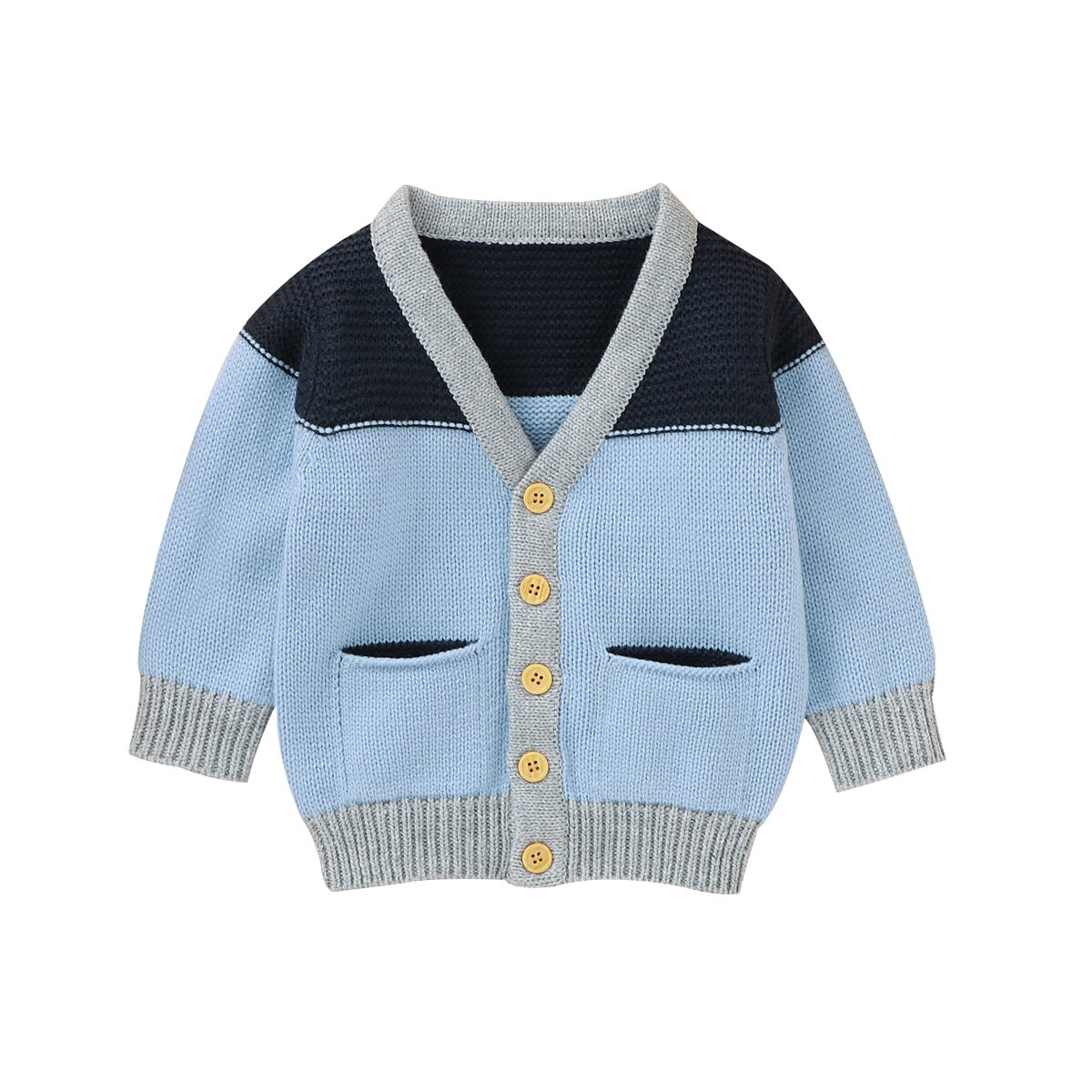 Boiiwant Fall Winter Baby Boys Girls Cardigan Coats Blue Patch Pockets Knitted Long Sleeve Top Sweater Infant Outwear 0-18M