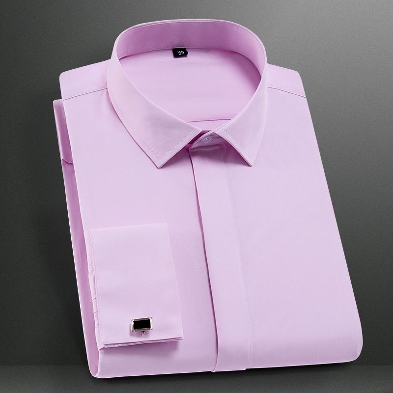Männer Klassische Französisch Manschette Kleid Hemd Abgedeckt Knopfleiste Langarm Rauchen Männlichen Hemden mit Manschettenknöpfe Keine Tasche Büro Arbeiten weiß: Rosa / 4XL