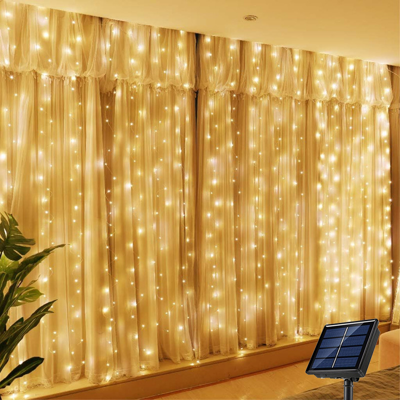Solar LED Curtain Light Outdoor Garland Solar Fairy String Light Pavilion Garden Party Christmas Decor Copper Wire Lamps: Orange / 6-10W