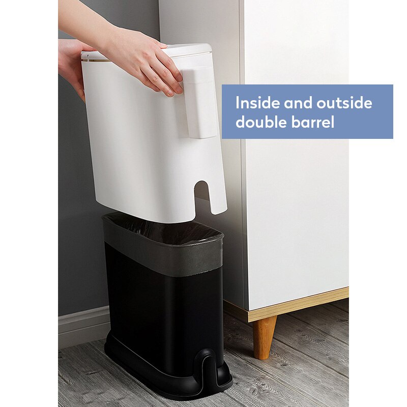 11L Narrow Type Trash Can Zero Waste Kitchen Recycle Bin Press Type Trash Bin Dustbin Plastic Waste Bin Garbage Bin Rubbish Bin
