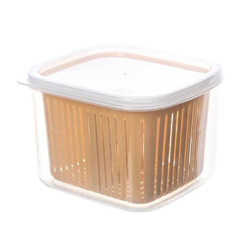 Drain fresh box Refrigerator Fresh-Keeping Box Fruit Vegetable Drain Crisper Kitchen sealed Storage Box Containers With Lid: yellow