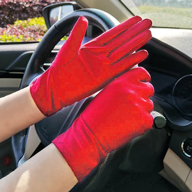 1 Pair Spring Summer Spandex Gloves Men Black White Etiquette Thin Stretch Gloves Dance Tight White Jewelry Gloves: Red