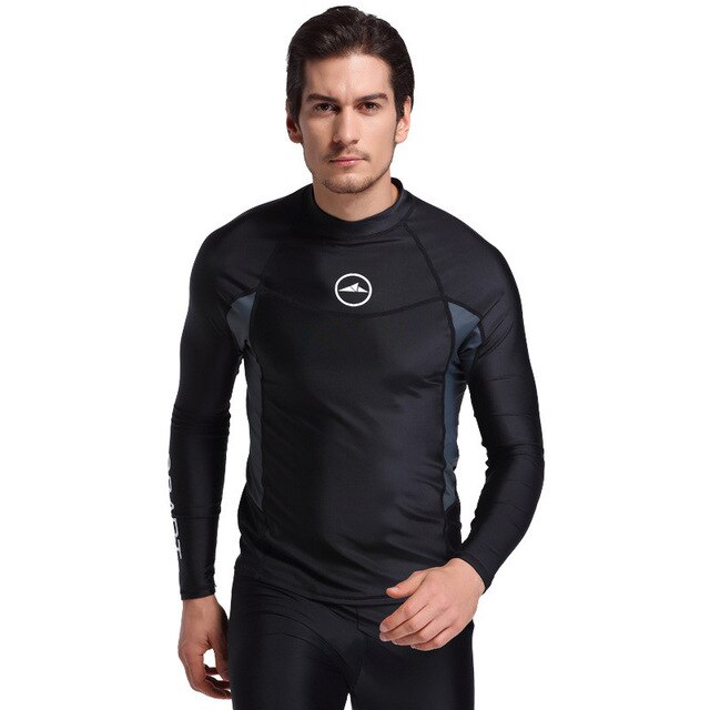 Sbart Mannen Lange Mouwen Uv Mannelijke Rashguard Surfen Duiken Swimshirt Snorkelen Tops Kwallen Zwemmen Kleding Bathing Beach Shirts: black / M