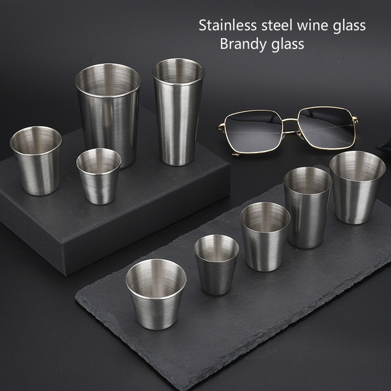 Brandy glass whiskey glass 304 stainless steel single-layer wine glass drink cup 1OZ frill-free hard metal 2OZ wine glass