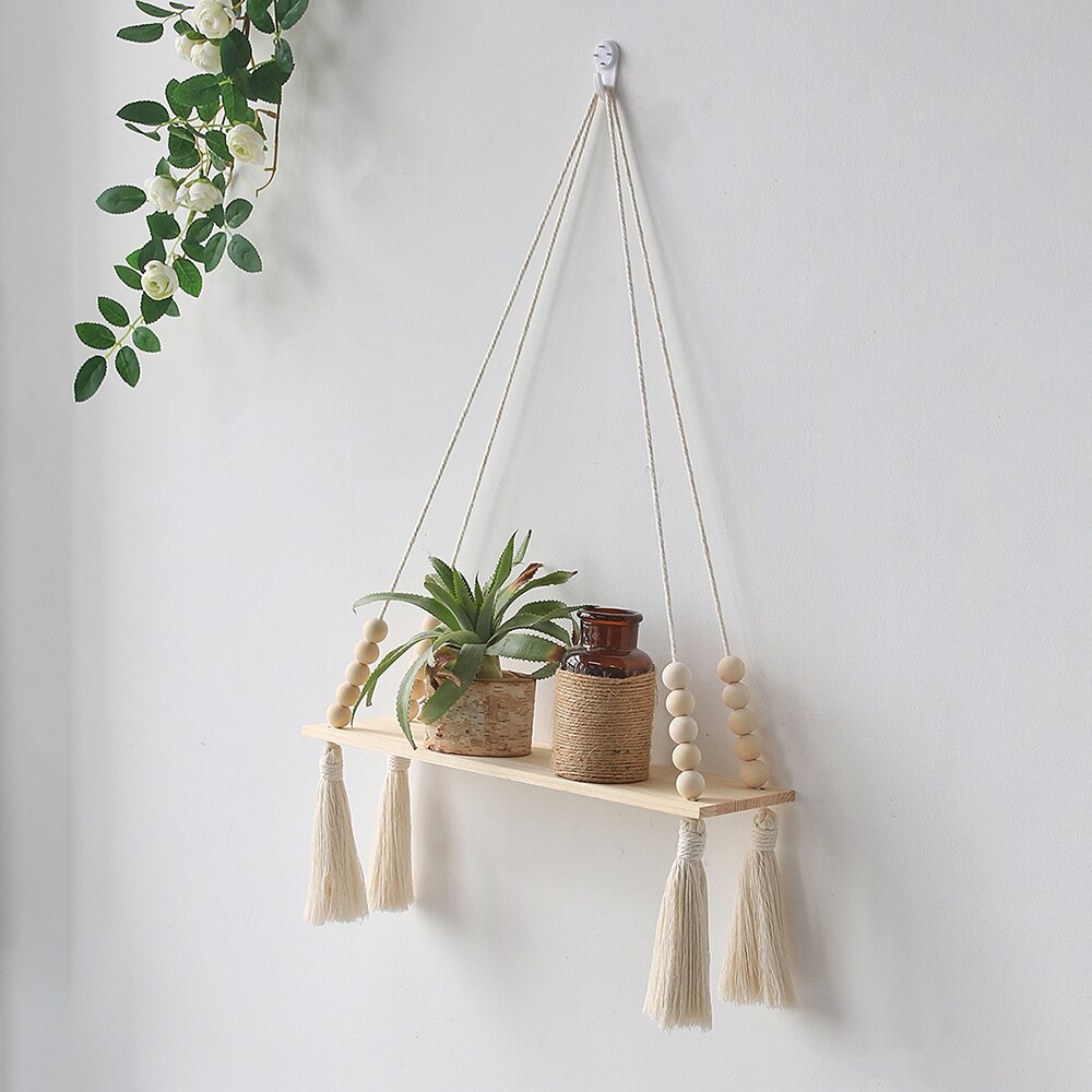 Macrame vegghengende hylle dusk tredekor vevd veggopphengsbretthyller for hjemmeinnredning soverom stue kakestativ: Hylle  m0742