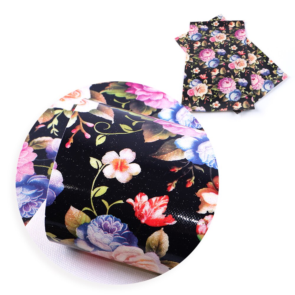 20*34cm Flower Patterns Printed Synthetic Leather,DIY Handmade Materials For Making Crafts,1Yc5629