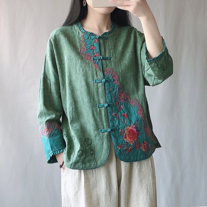 Ropa de estilo chino bordado Retro para mujer, traje Tang de té Zen chino, Tops Hanfu de lino y algodón para mujer KK3633: 2