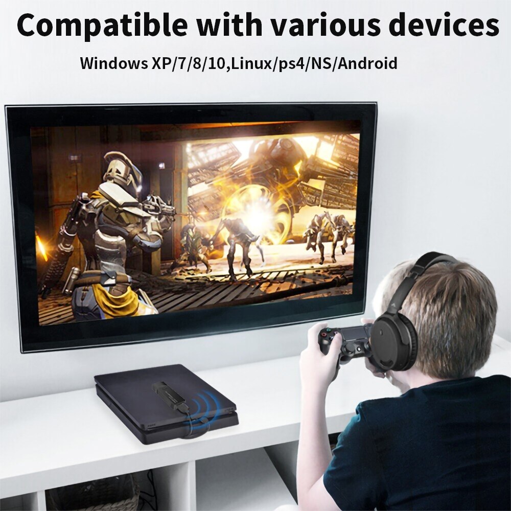 tebe USB Bluetooth-compatible V5.3 Audio Transmitter APTX HD 3.5mm Aux Wireless Stereo Adapter support Microphone for TV PC