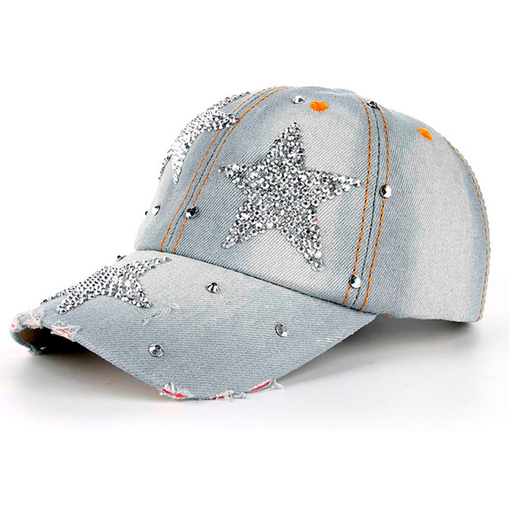 Estrelas denim strass boné de beisebol hip hop chapéu liso boné de beisebol boa qualidade crânio esportes ao ar livre snapback chapéus 0201: A