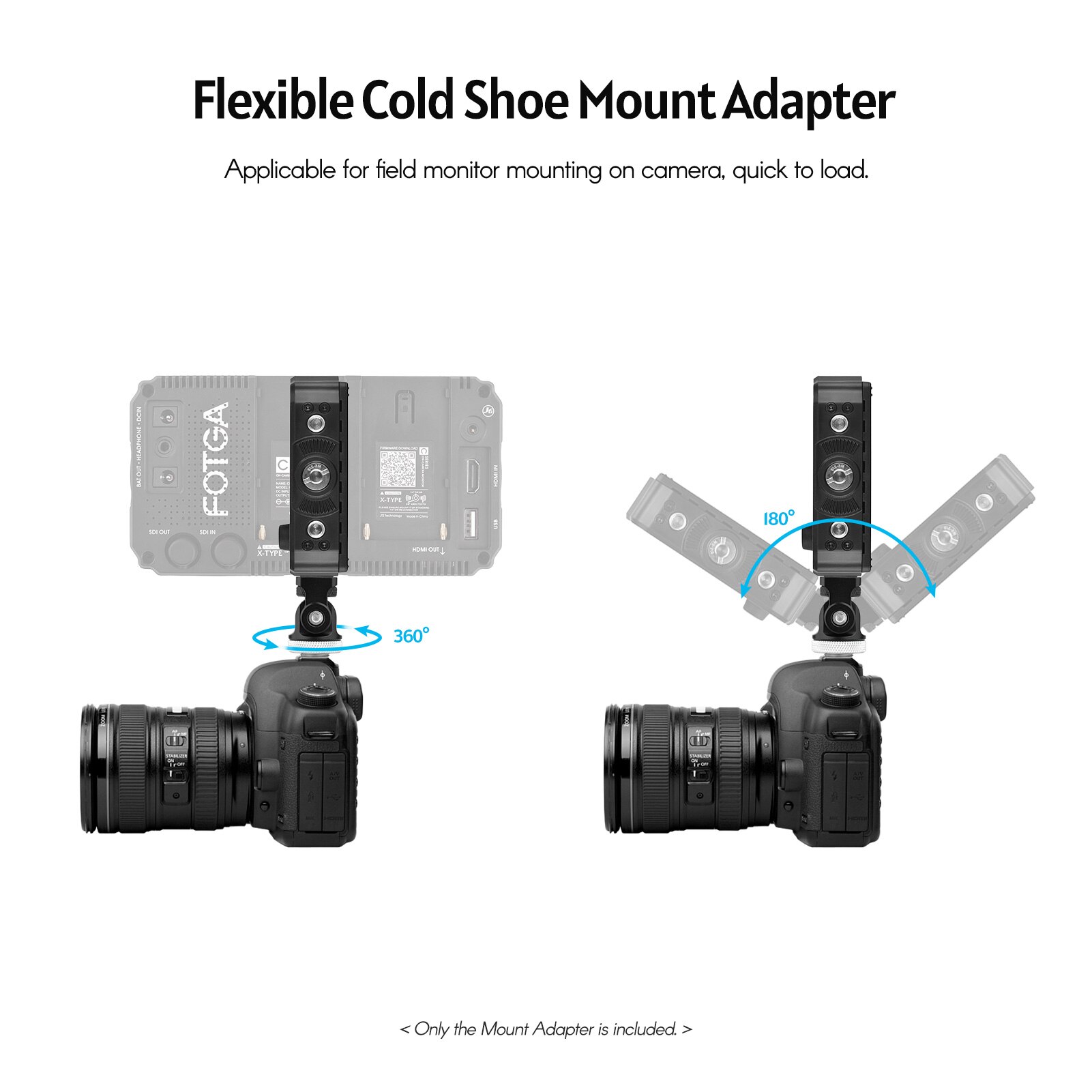 Andoer-monitor de câmera rotativa 360 °, adaptador para sapato a frio, interface de 1/4 polegadas, chave allen, para monitor e microfone de luz led