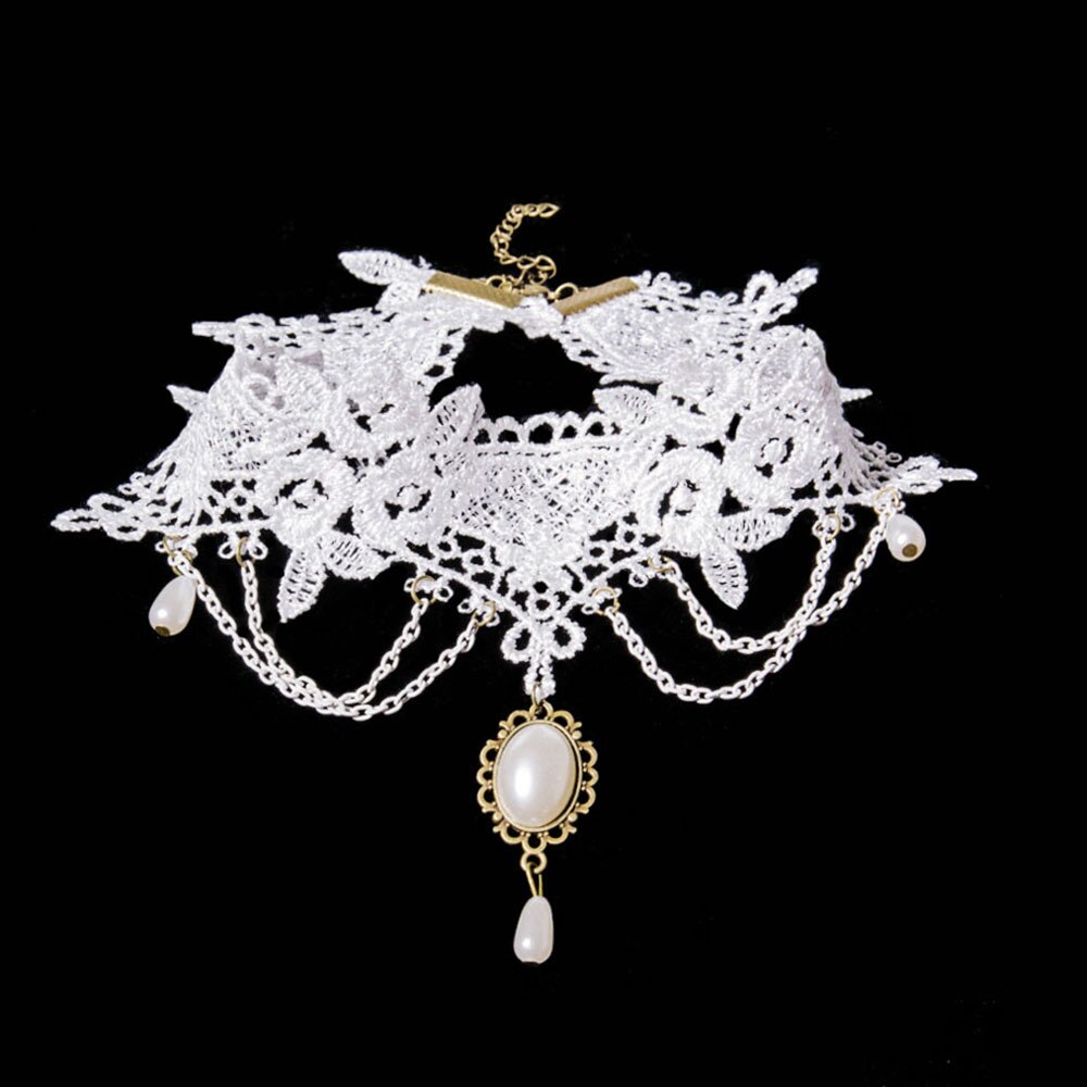 Mode Gothic Wit Crystal Lace Choker Ketting Voor Vrouwen Mode Victoria Vintage Sleutelbeen Keten Kraag Statement Sieraden