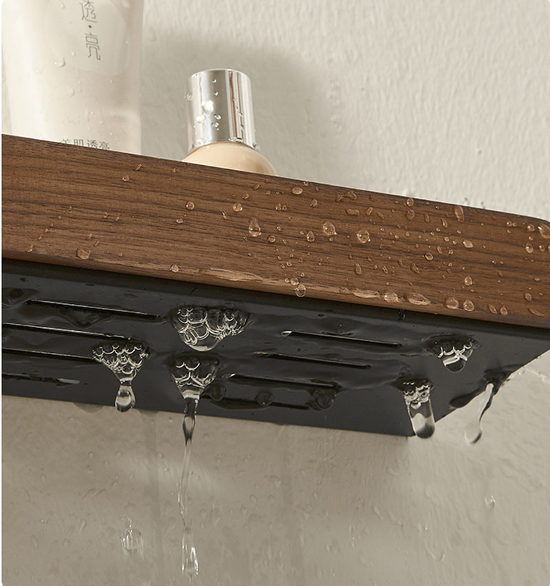 Wood Bathroom Shelving Wall Mounted Toilet Shampoo Shelf Aluminum Bathroom Storage Holder Shampoo Shower Storage Rack