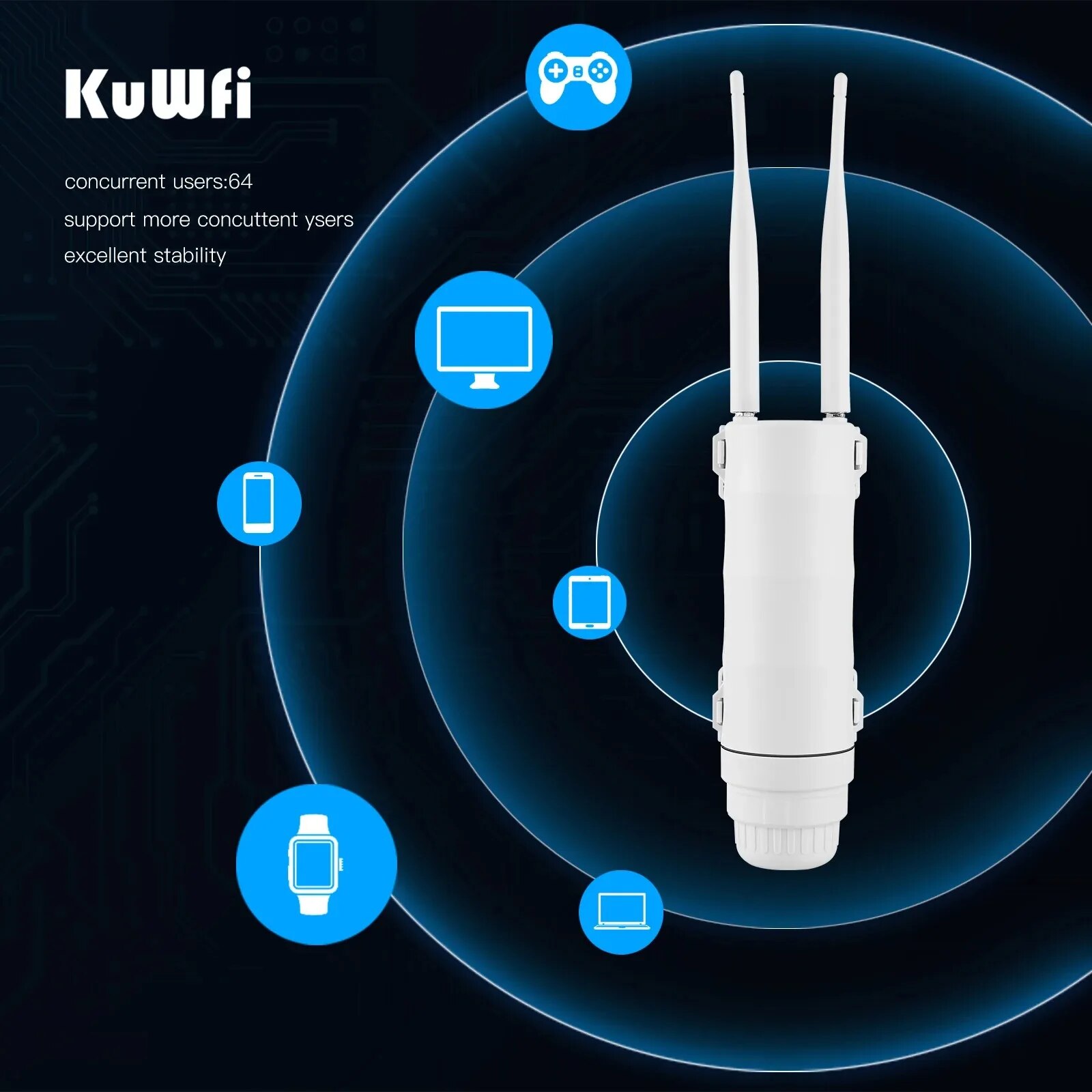KuWFi IP67 à prova d'água 4G LTE WiFi Router - Hotspot de Internet com cartão SIM de alta velocidade de 300 Mbps com suporte para 64 usuários
