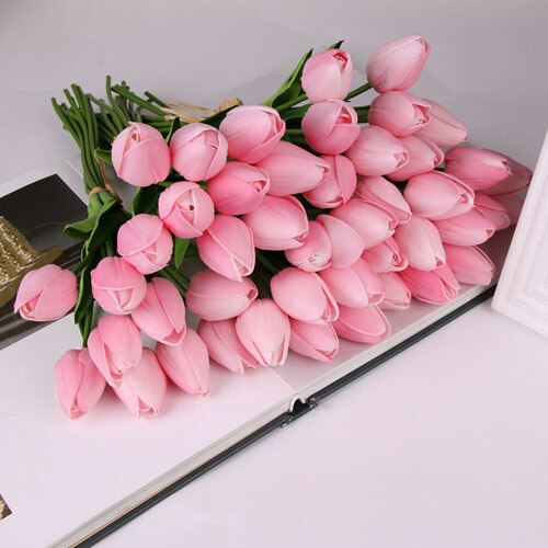 10 stk tulipan kunstig blomst lateks ekte berøringe brudebukett hjem dekorere dekorere kunstige blomster bukett ekte berøringe: E