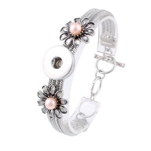 Snaps Bracelets & Bangles Flower Imitation Pearls FIt 18/20MM Button Jewelry Bracelet For Women Xinnver ZE062