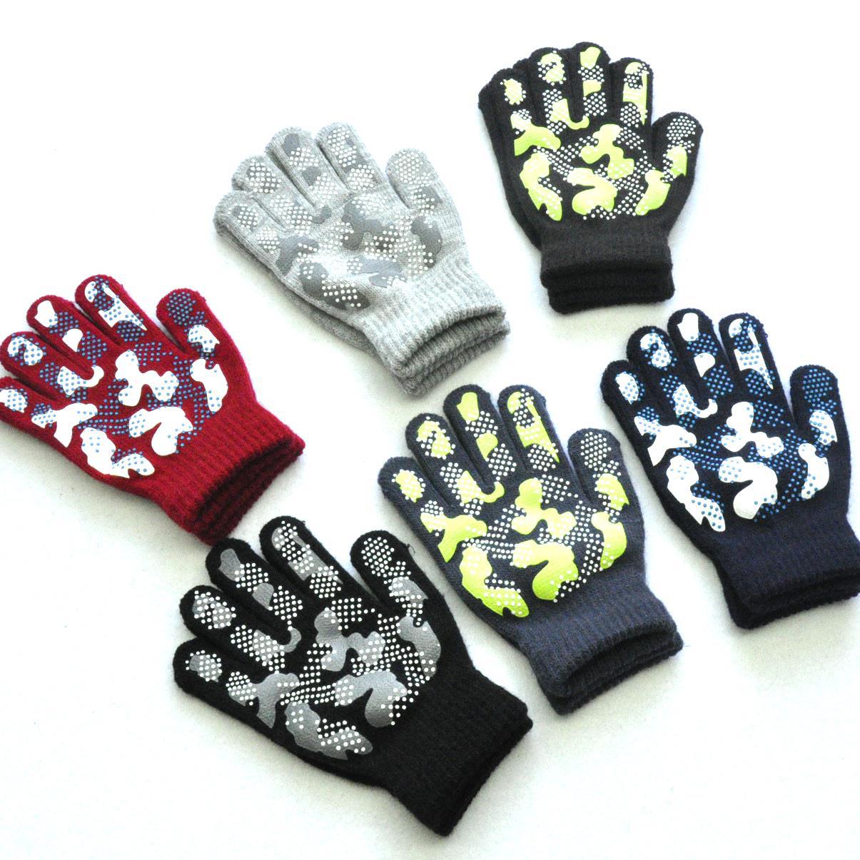 1 paire PVC anti-dérapant tricot gants enfants extérieur Camouflage Robot pelle dinosaure imprimer hiver mitaines Sport gants enfant