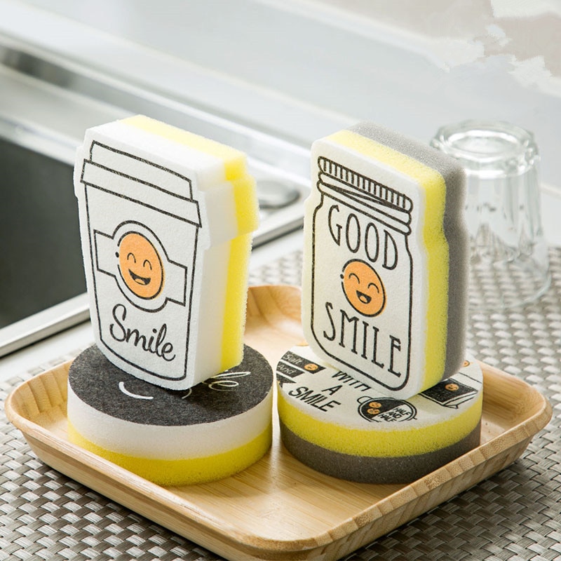 4 Uds. Esponja de limpieza creativa de dibujos animados sonrisa mágica para la limpieza de cocina y baño herramienta de lavado de platos esponjas estropajo