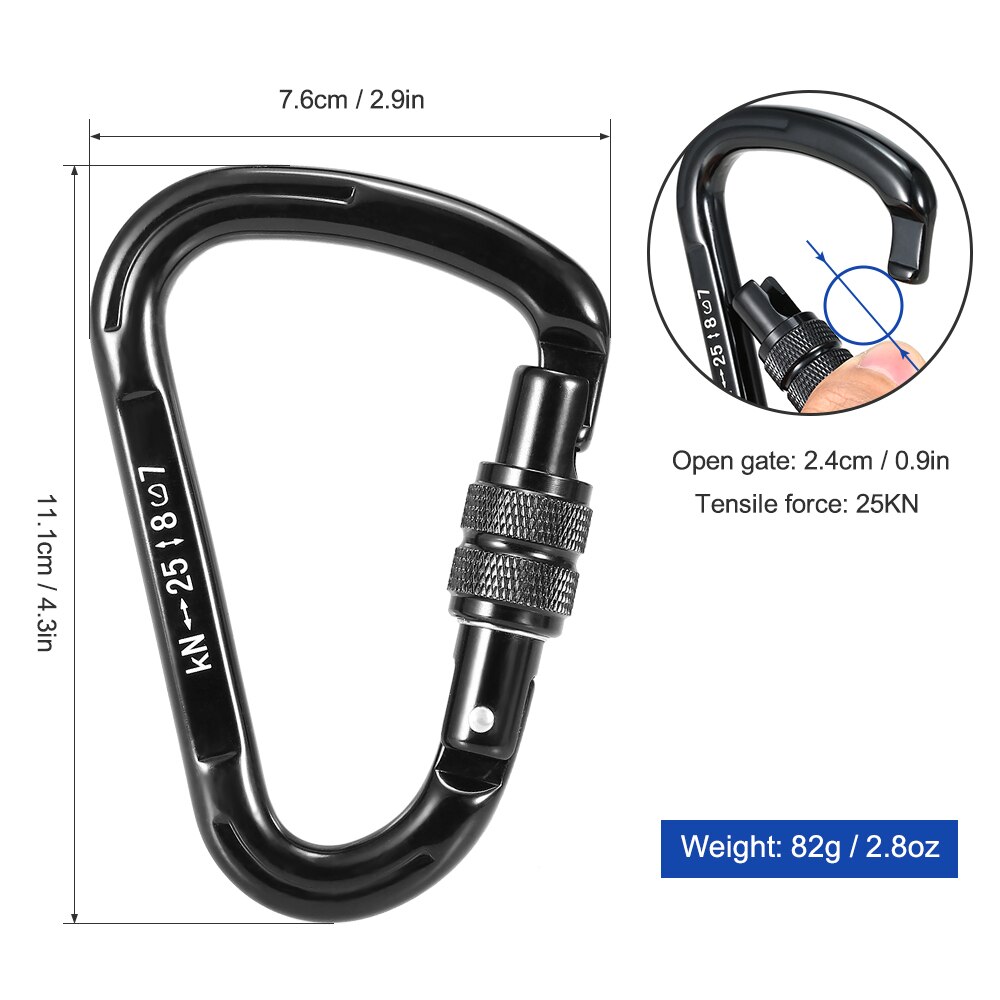 2 Pack 25KN Carabiner Screw Locking Gate Carabiner Fishing D-shape Climbing Carabiner Rappelling Climbing Equipment mosqueton