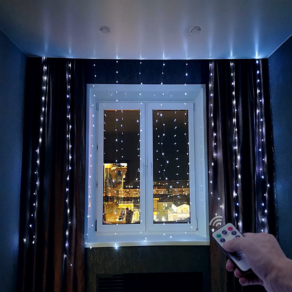 Guirnalda de cortina LED de 3M para decoración de habitación, luces de hadas de energía USB con control remoto, guirnalda de Año , luces Led para ventana