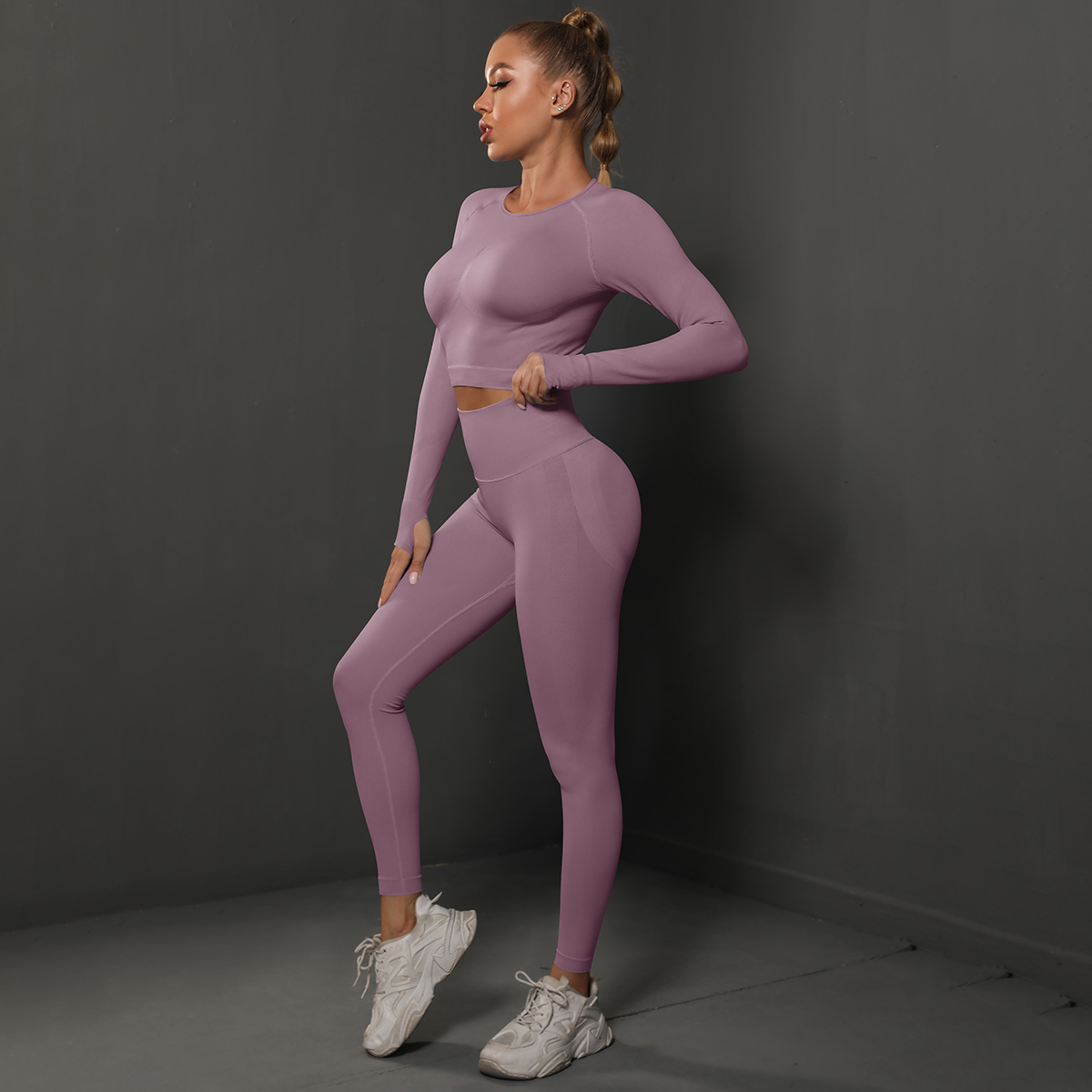 Conjunto de Yoga sin costuras, Top corto, mallas de cintura alta, trajes para mujer, ropa deportiva de entrenamiento de , conjunto de dos piezas para mujer