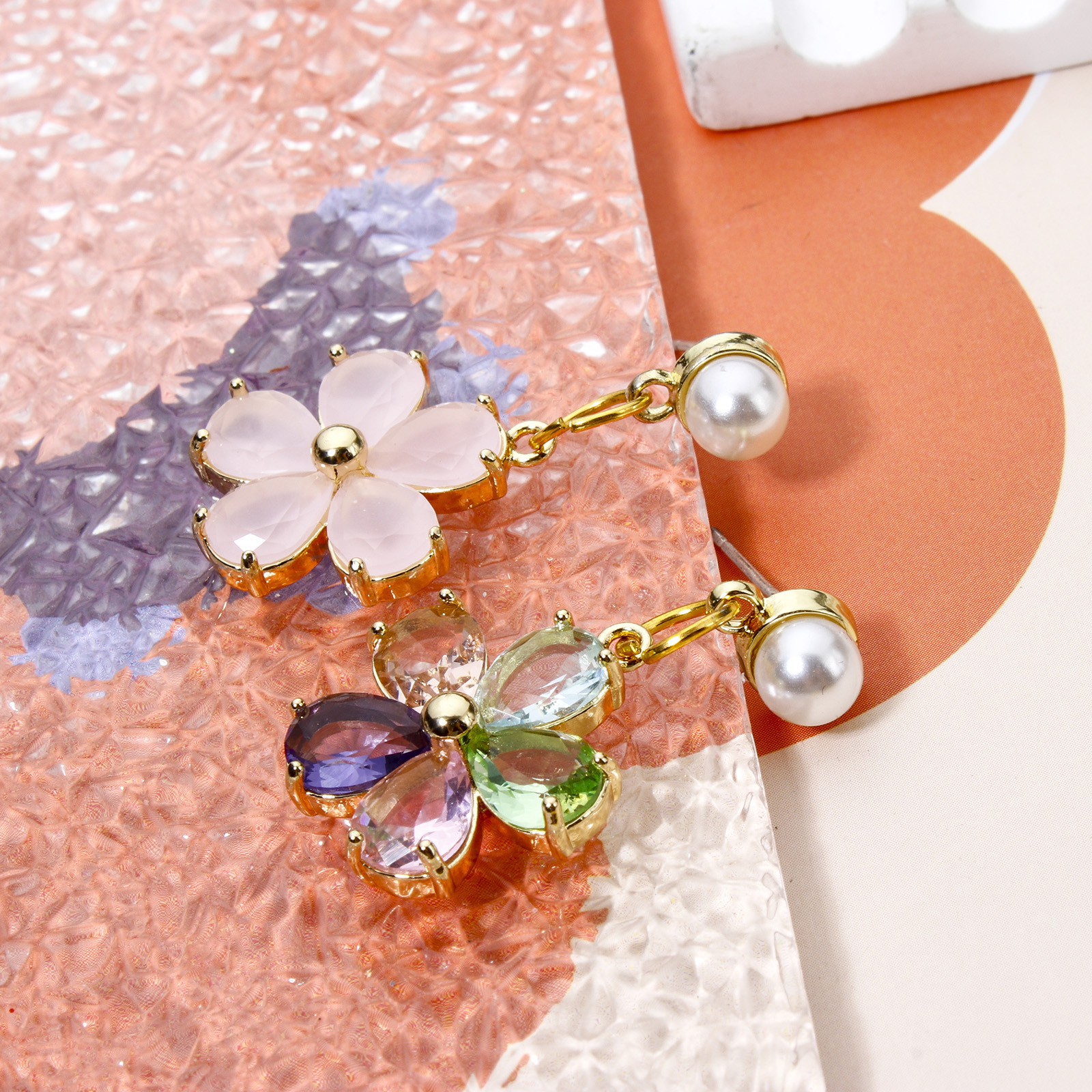 Breloques en laiton pour femme, fleur de document en or, pendentif en verre multicolore, collier à faire soi-même, boucles d'oreilles, résultats de bijoux, 21mm x 18.5mm, 1PC,