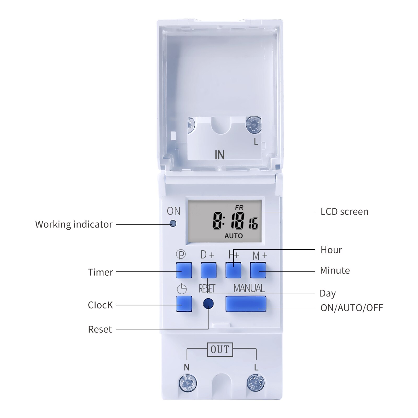 type Din Rail 2 wire Weekly 7 Days Programmable Digital TIME SWITCH Relay Timer Control AC 220V 230V 12V 24V 48V 16A 30A