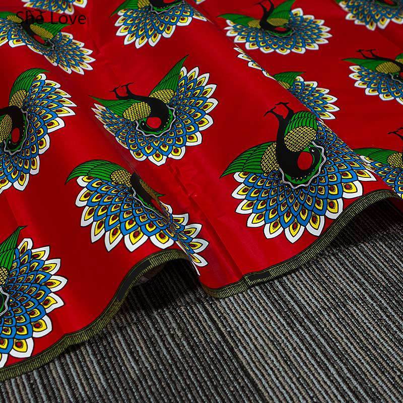 She Love 1Yard Ankara African Cotton Wax Peacock Flower Prints Fabric For Party Dress Making Home Decorations