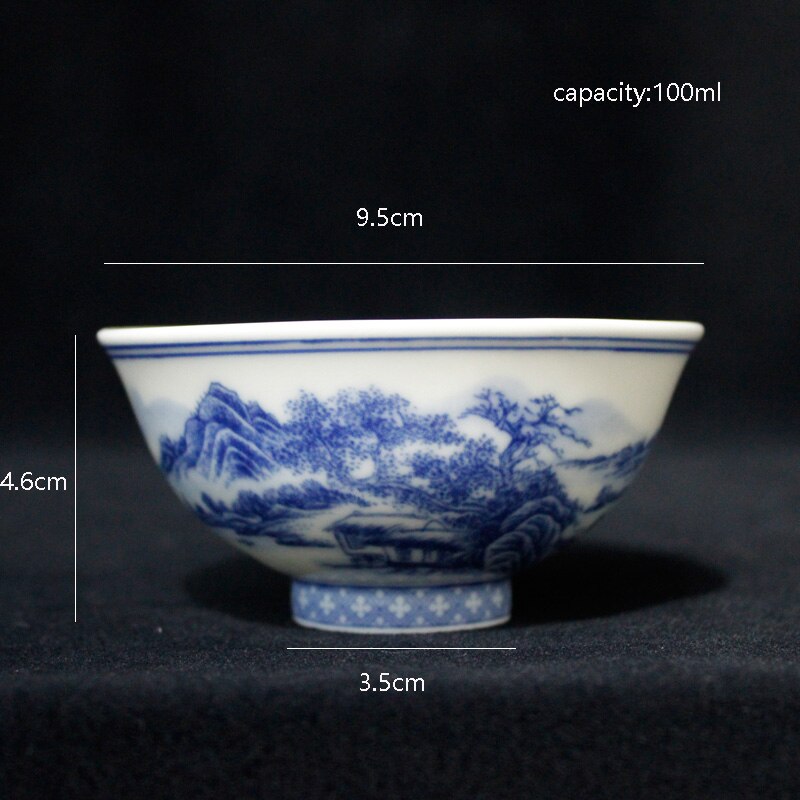 Jingdezhen Porcelain Hand-painted Blue And White Tangled Branch Lotus Landscape Tea Cup Ceramic Tea Bowl