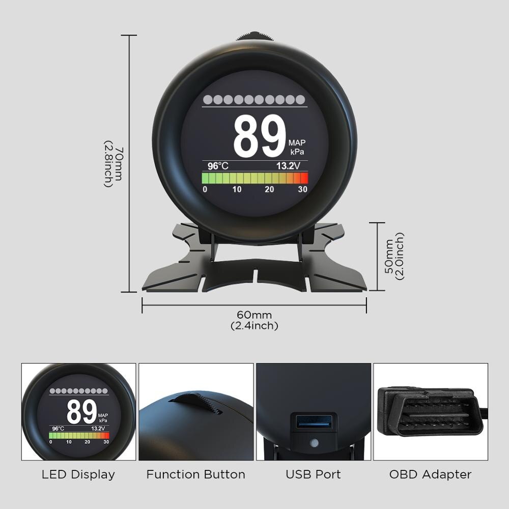 AUTOOL X60 OBD2 HUD Head Up Display temperatura Auto Turbo Kpa velocidad medidor odómetro calibre Digital 12V herramientas de diagnóstico del coche de visualización
