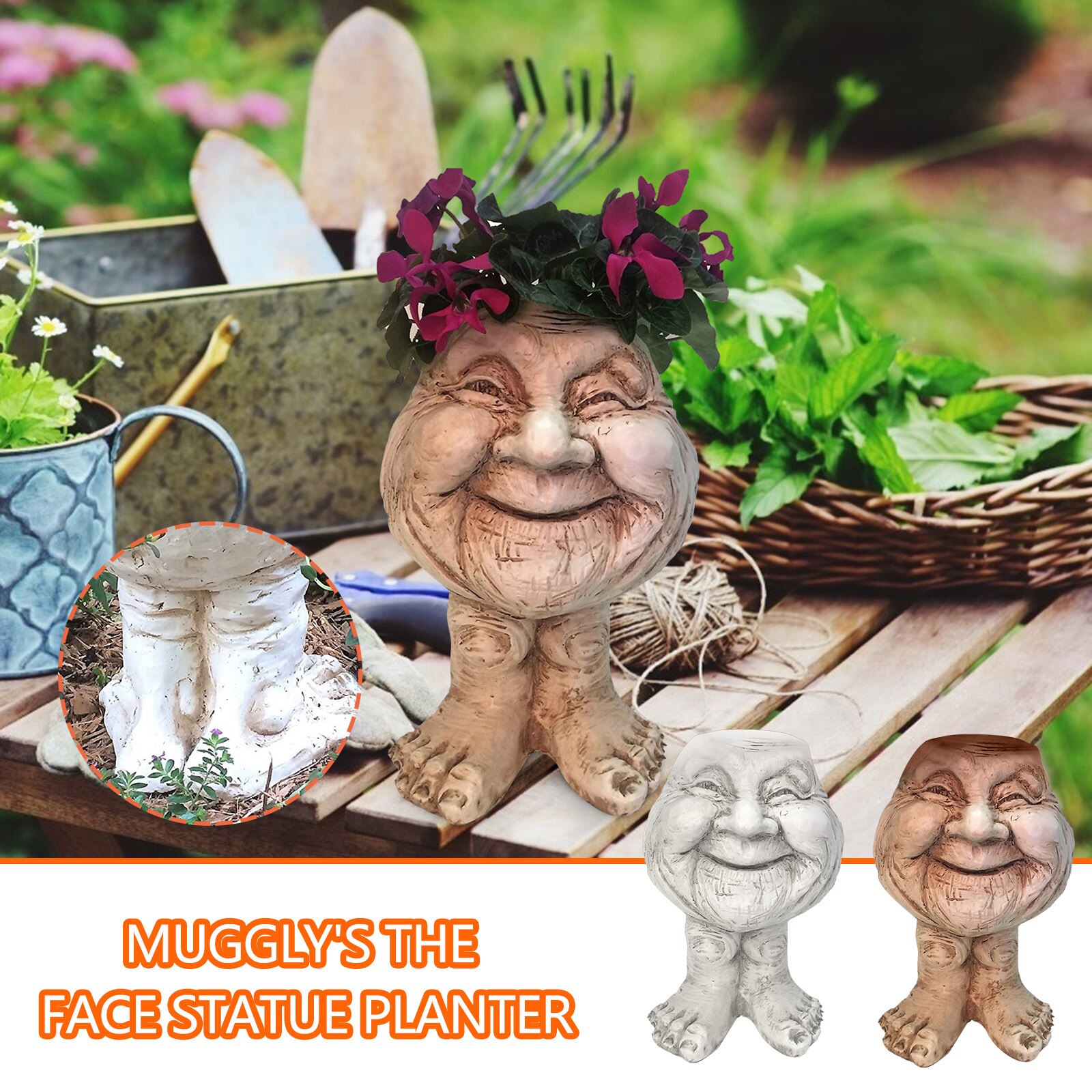 Muggly De Gezicht Tuin Standbeeld Planter Outdoor Tuin Homestyles Antiek Wit Grumpys & Granny De Muggly Gezicht Standbeeld Planter