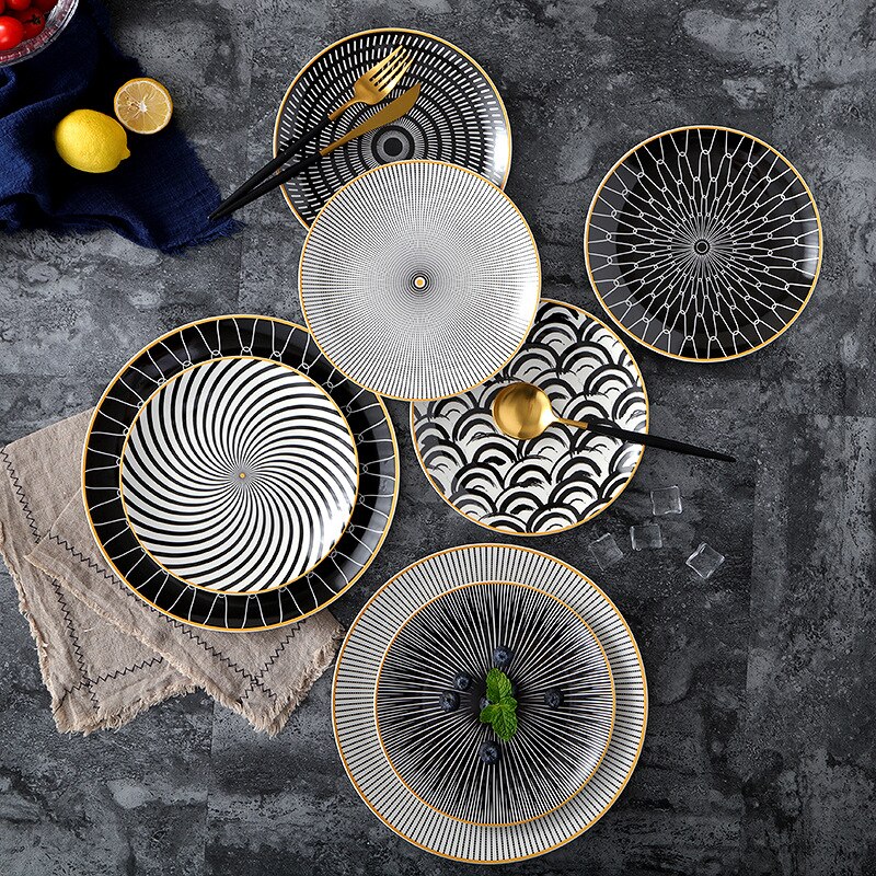 Scandinavische Stijl Geometrische Serie Keramische Ontbijt Plaat Westerse Gerecht Steak Plaat Schotel Schotel Plaat Fruitschaal Decoratieve Opknoping