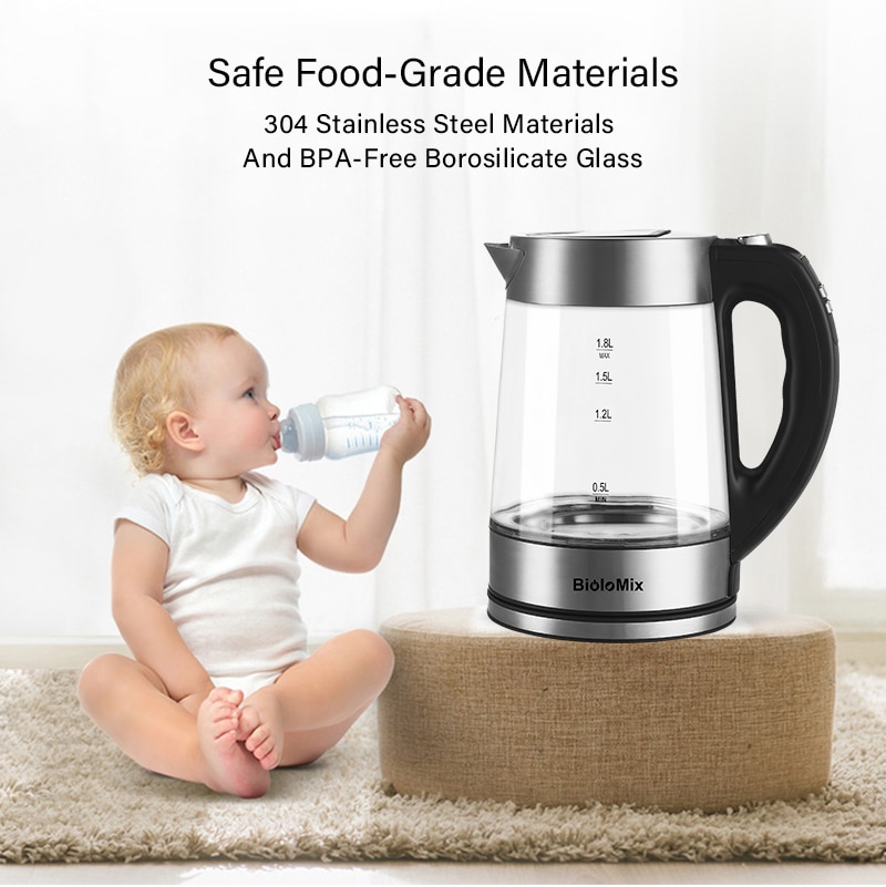 BioloMix – bouilloire numérique en verre, 1,8 l, 2200W, théière à café, avec contrôle de la température et fonction de maintien au