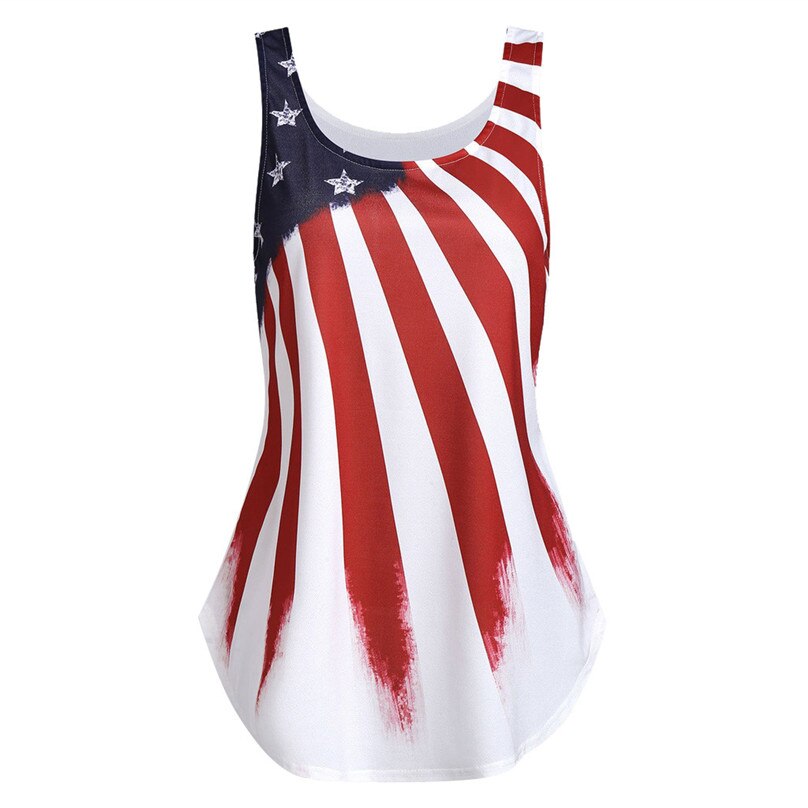 Camisetas a la para mujer, camiseta sin mangas con cuello redondo con estampado de bandera americana a rayas, camisetas de verano para la playa #2m19: red / S