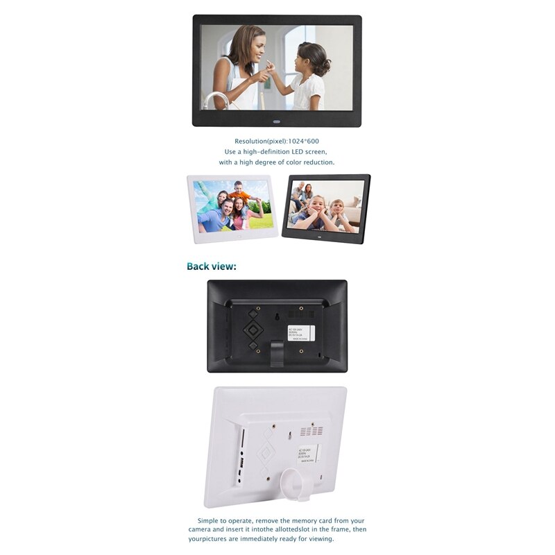 10.1Inch Digital Photo Frame HD 1024X600 LED Electronic Picture Frame Music Movie Video Player Function