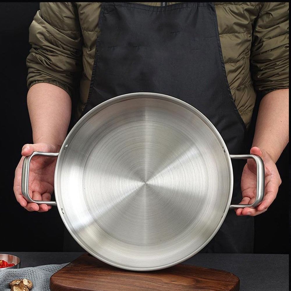 Korean Style BBQ Plate Frying Pan Salad Bowl Double Ear Dry Pot Stainless Steel Thickened Restaurant