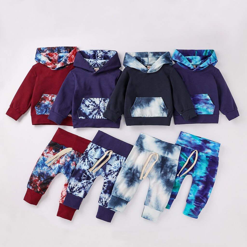 baby boy clothes set Infant baby girl clothes set Tie-Dye Hooded Sweatshirt Pants Outfits Set baby boy clothing #C