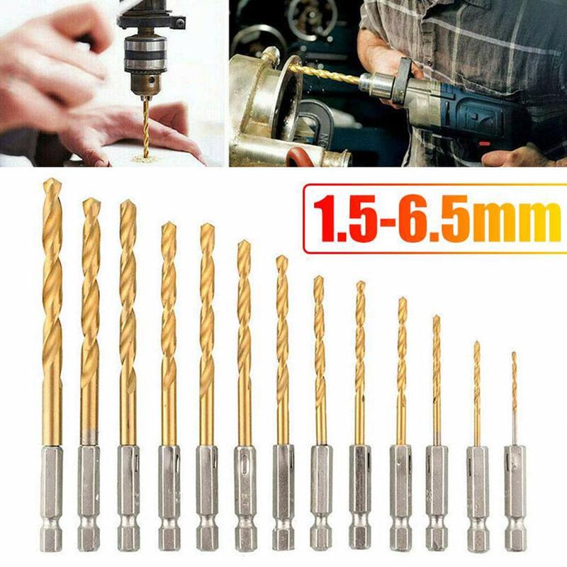 Coffret de 13 forets à bois à tige hexagonale, forets hélicoïdaux HSS de 1/4 pouce pour arêtes