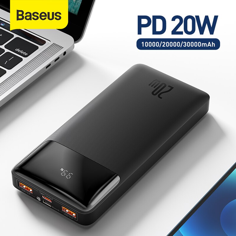 Baseus 30000mah power bank 20w carregador portátil powerbank 20000mah bateria externa de carregamento rápido para iphone xiaomi poverbank