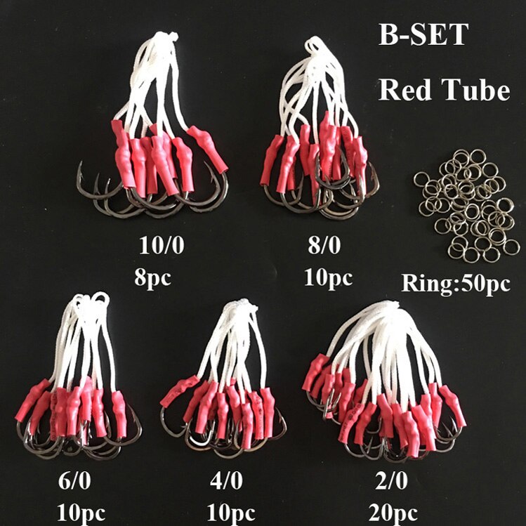 Posidon 108pcs/box 10827 Stainless Steel Assist Hooks Jig Assist Fish Hooks Jigging Bait With PE Line Split Ring For Sea Fishing: B-Set Red Tube