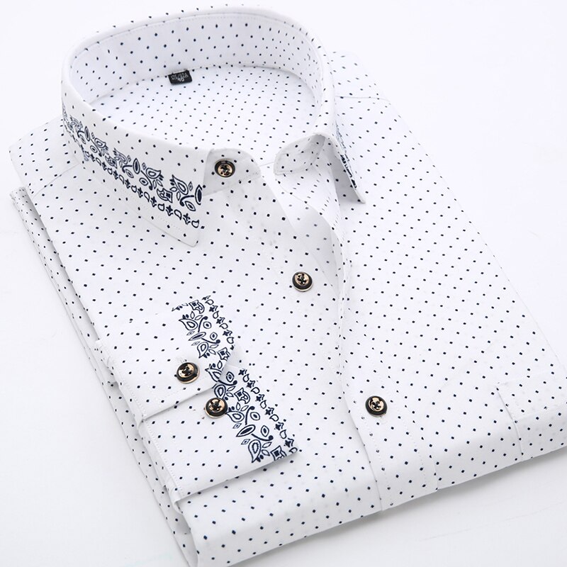 Camisa de talla grande para hombre, de poliéster, informal, a la , con lunares blancos, talla asiática para primavera y verano FSVY128