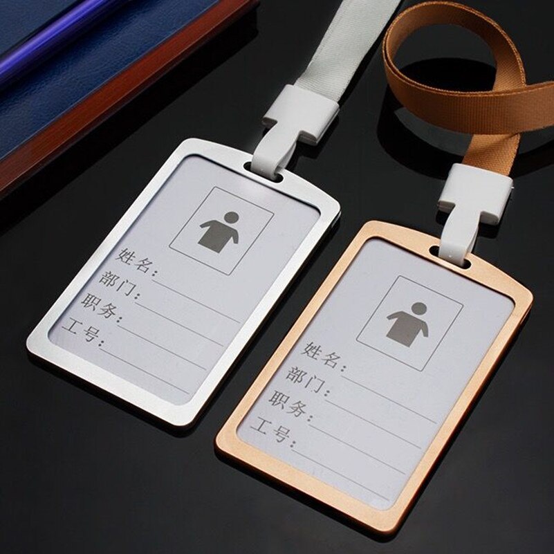 Metal exhibition id badge card holder work name pass card holder with lanyard for office school use