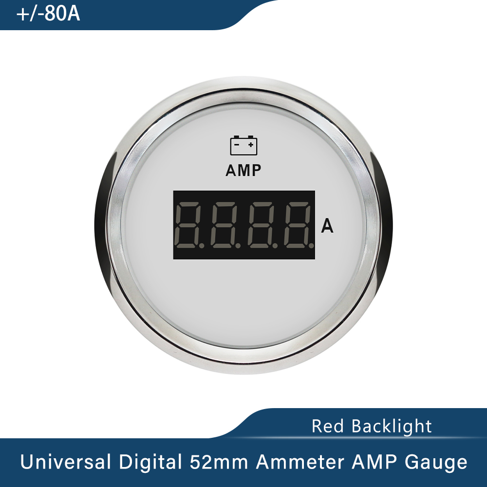 Universale impermeabile 52mm 2 &quot;amperometro amp misura +/-80A/+/-150A con sensore di corrente con retroilluminazione rossa 12V 24V per barca camion auto: digitale 80A WS