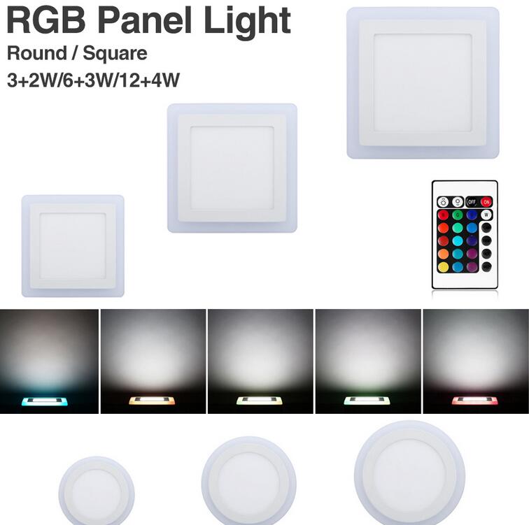 Led downlight runde 6w - 24w 3 model led lampe dobbelt farve panel lys rgb & hvid loft forsænket med fjernbetjening