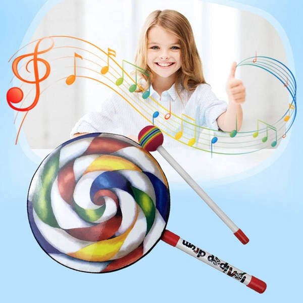 7.9 Inch Lollipop Vorm Drum Met Regenboog Kleur Mallet Muziek Ritme Instrumenten Kids Baby Kinderen Spelen Speelgoed Pak Van 10