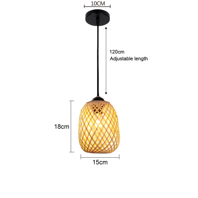 Lustre japonais en rotin de bambou naturel, lampes suspendues tissées à la main, abat-jour en osier, Suspension d'éclairage E27: Black