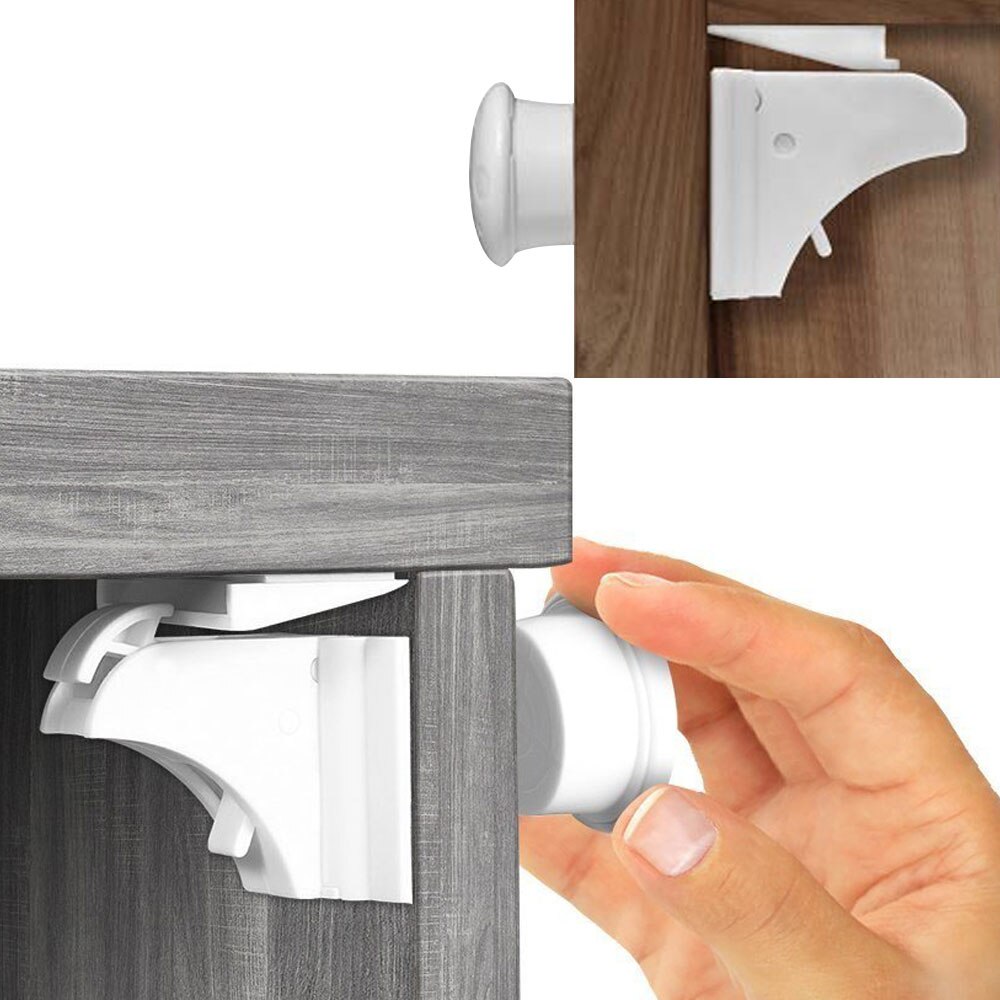 4 cerraduras + 1 llave cerradura magnética Protección infantil Cerradura de seguridad para bebés pestillo de cajón cerraduras de puerta de armario seguridad magnética de seguridad infantil
