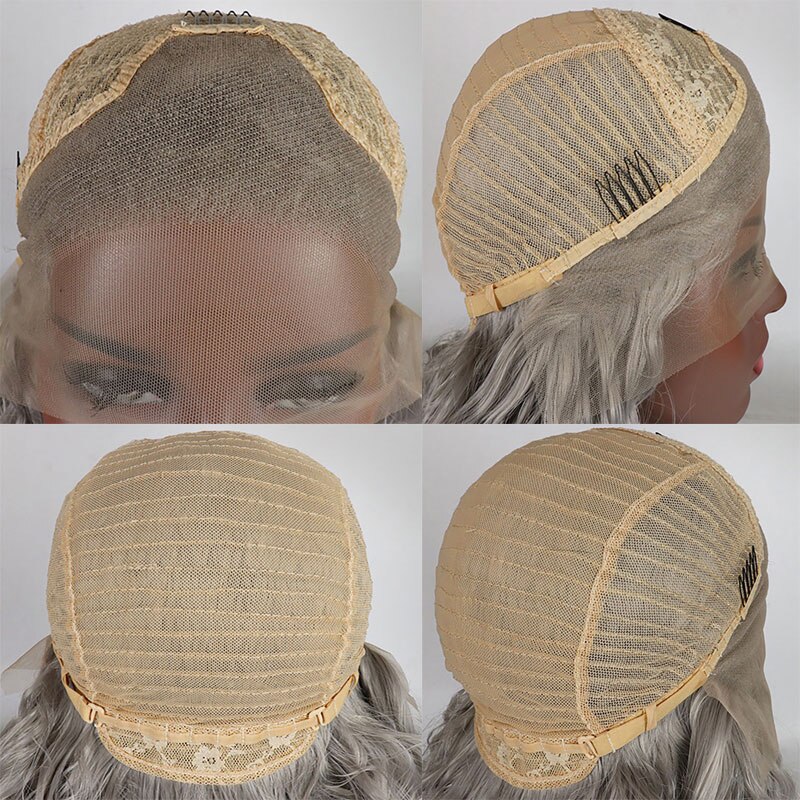 Bombshell Silvery Grey Straight Synthetic Hair Lace Front Wig Heat Resistant Fiber Natural Hairline Free Parting For Women Wigs