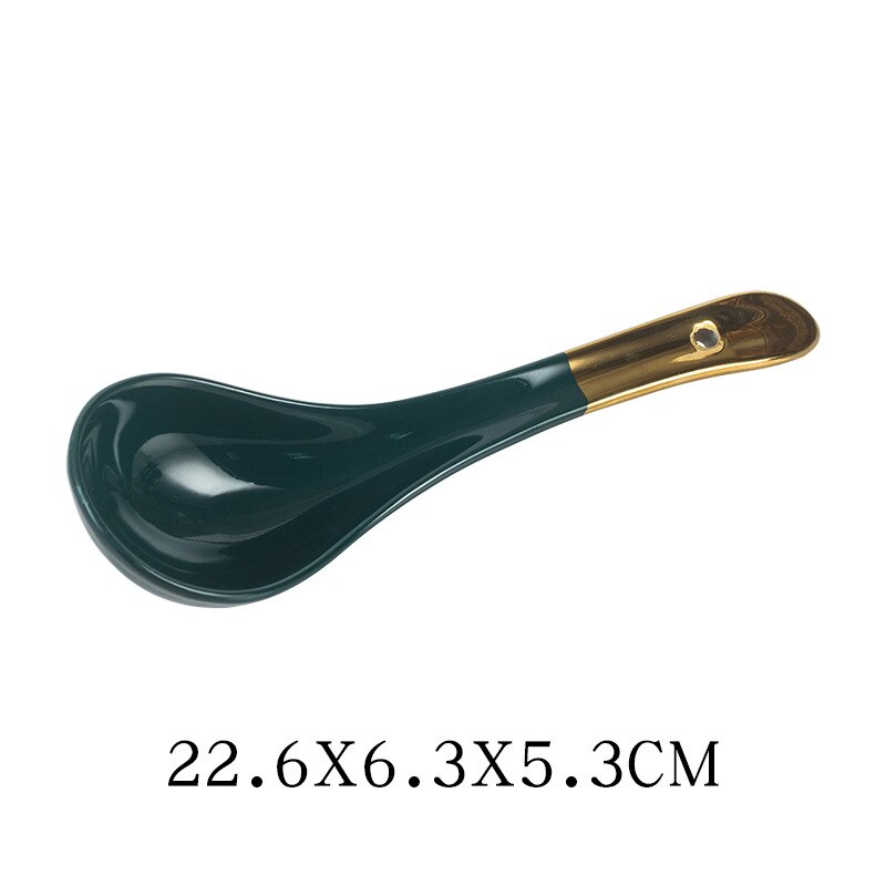 Nordic Stijl Groene Keramische Goud Inlay Diner Plaat Steak Food Lade Servies Rijke Soepkom Fruit Dessert Servies Set: Large Spoon